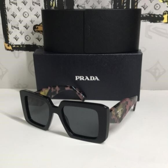 New Authentic Prada SPR23Y Symbole Square Sunglasses – Black & Pink - Picture 7 of 14
